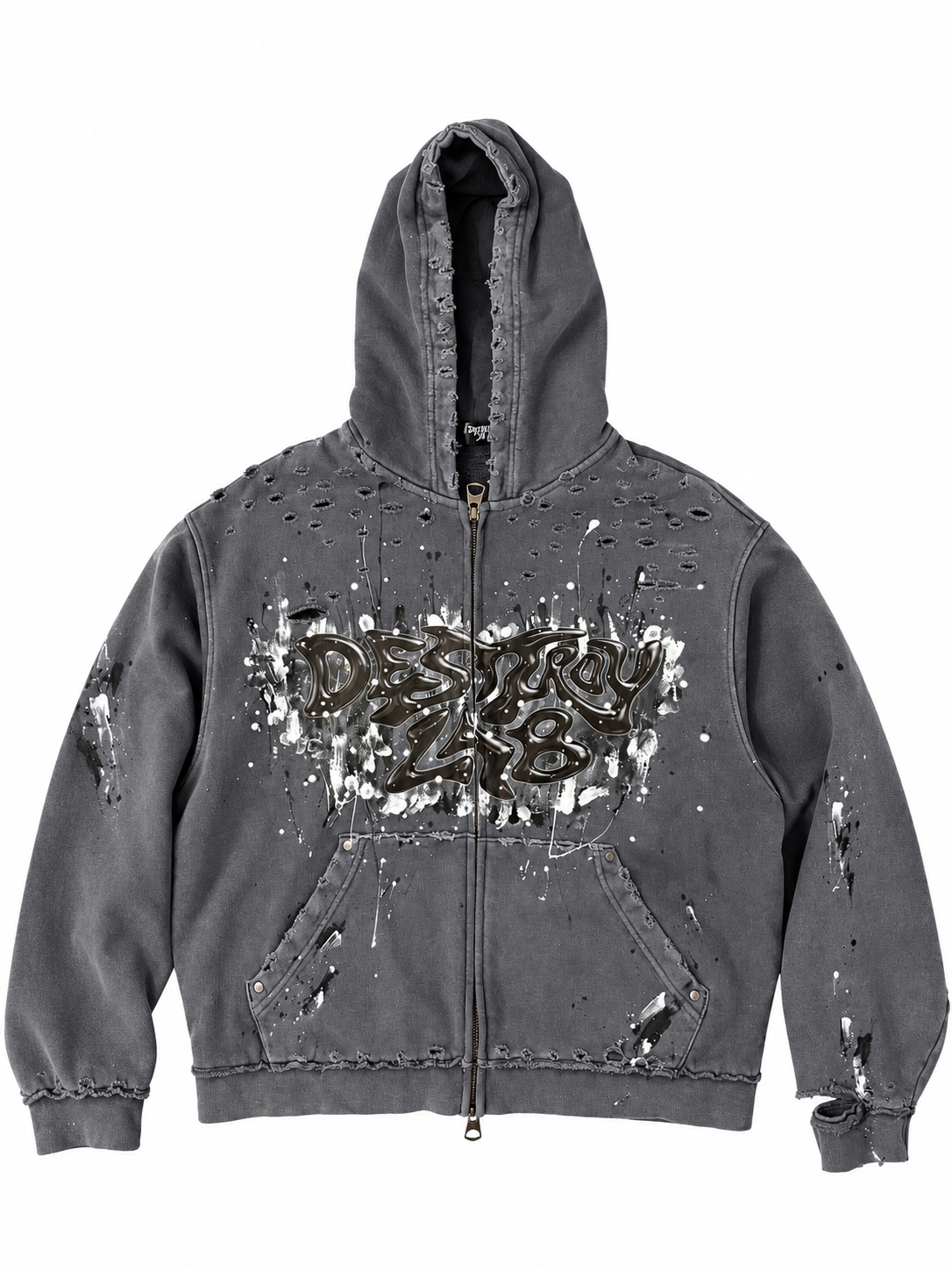 DESTROY LAB WRECKED ZIP HOODIE ( size L )